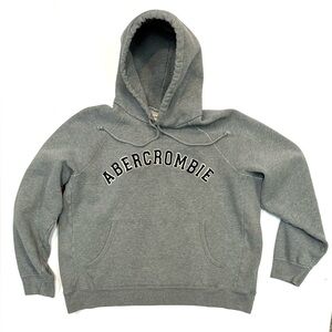 Vtg Y2K Abercrombie & Fitch Hoodie Sweatshirt Gray Pullover Spellout Size LARGE